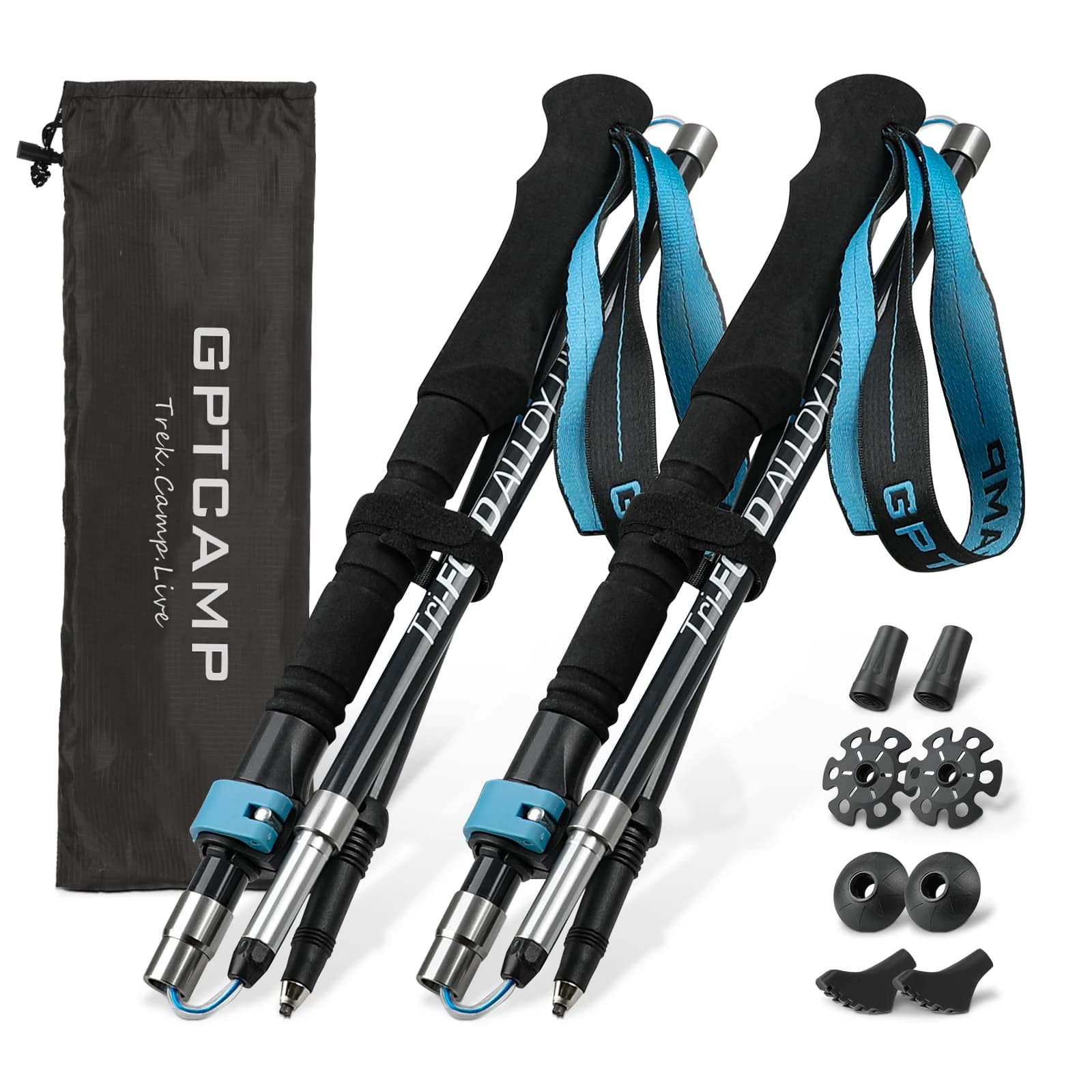 Custom Carbon -Aluminum Nordic Collapsible Hiking Poles Lightweight Trekking Poles with Extra-Long Foam Handle for Men & Women
