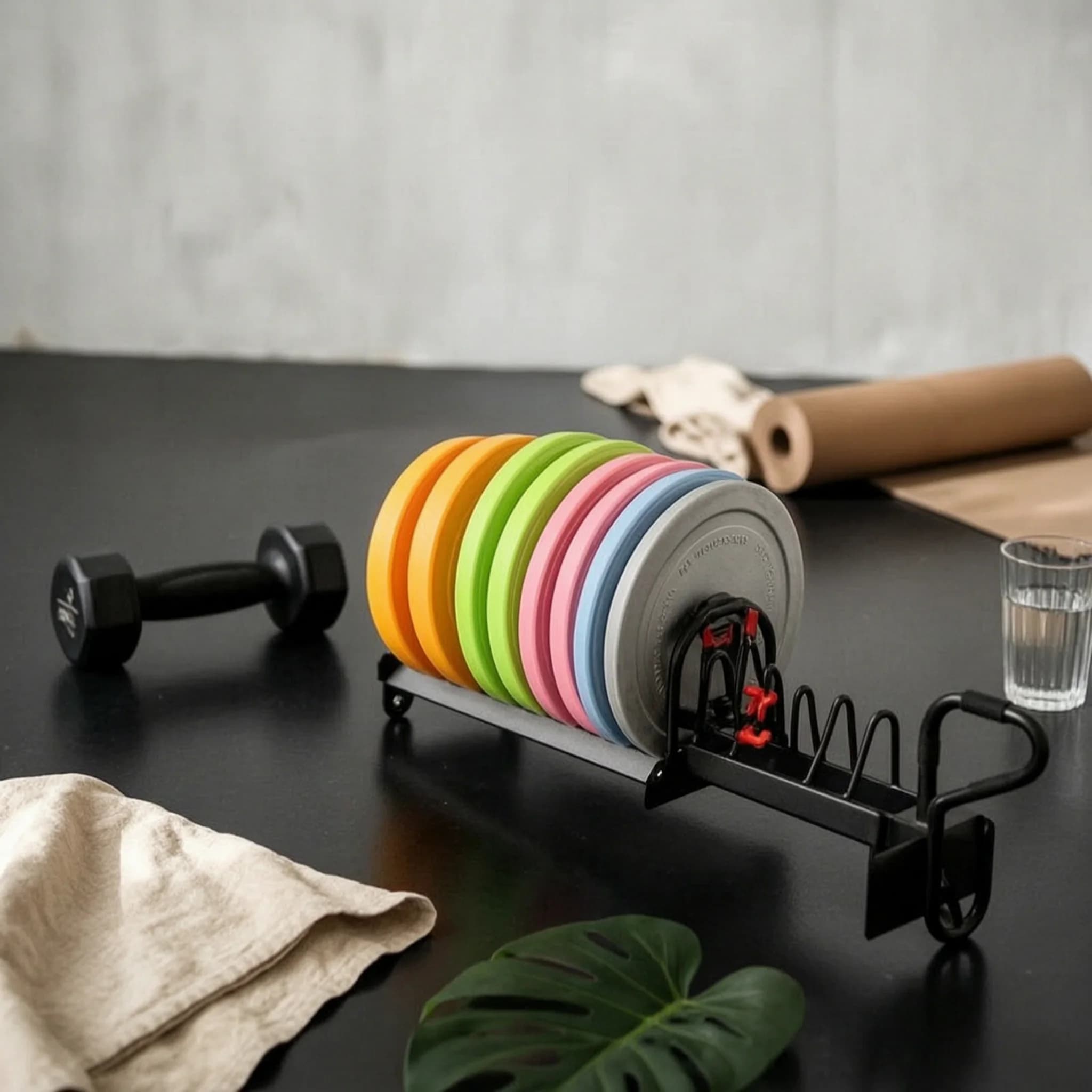 Weight Plate Rack with Wheels Organized Weight Plate Rack Low-Height Space-Saving for Athletes