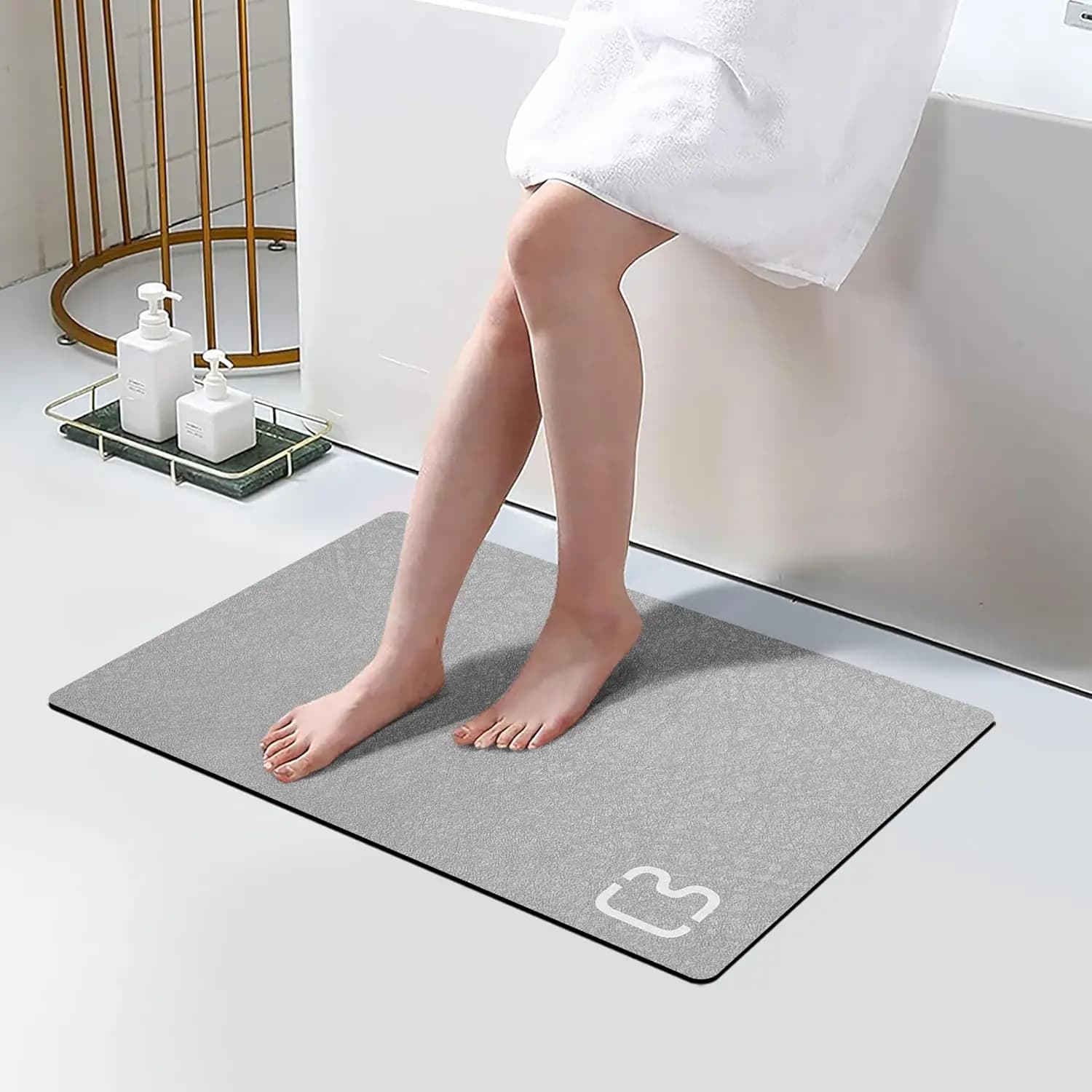 Diatomaceous Earth Bath Mat - Super Absorbent Stone Mat Non Slip Quick Dry Thin Bathroom Rug for Shower, Bathtub, Sink