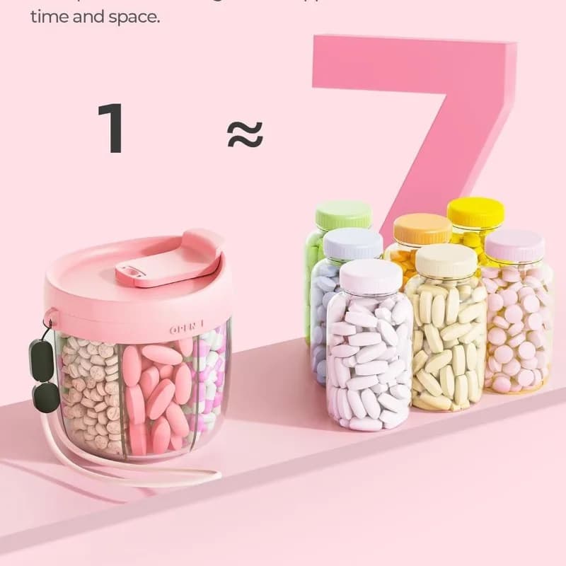 Large Pill Cup Bottle Organizer Supplement Organizer for Holding 7 Various Vitamins Travel Pill Case Box Straw Container