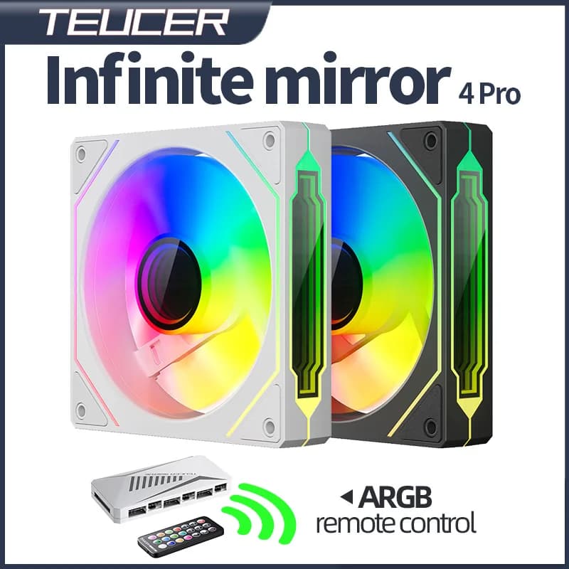 Teucer Specchio infinito 4Pro 120mm Ventola per case del PC PWM ARGB Dispositivo di raffreddamento dell'acqua Ventola di raffreddamento della CPU Spazio illimitato ARGB Telecomando