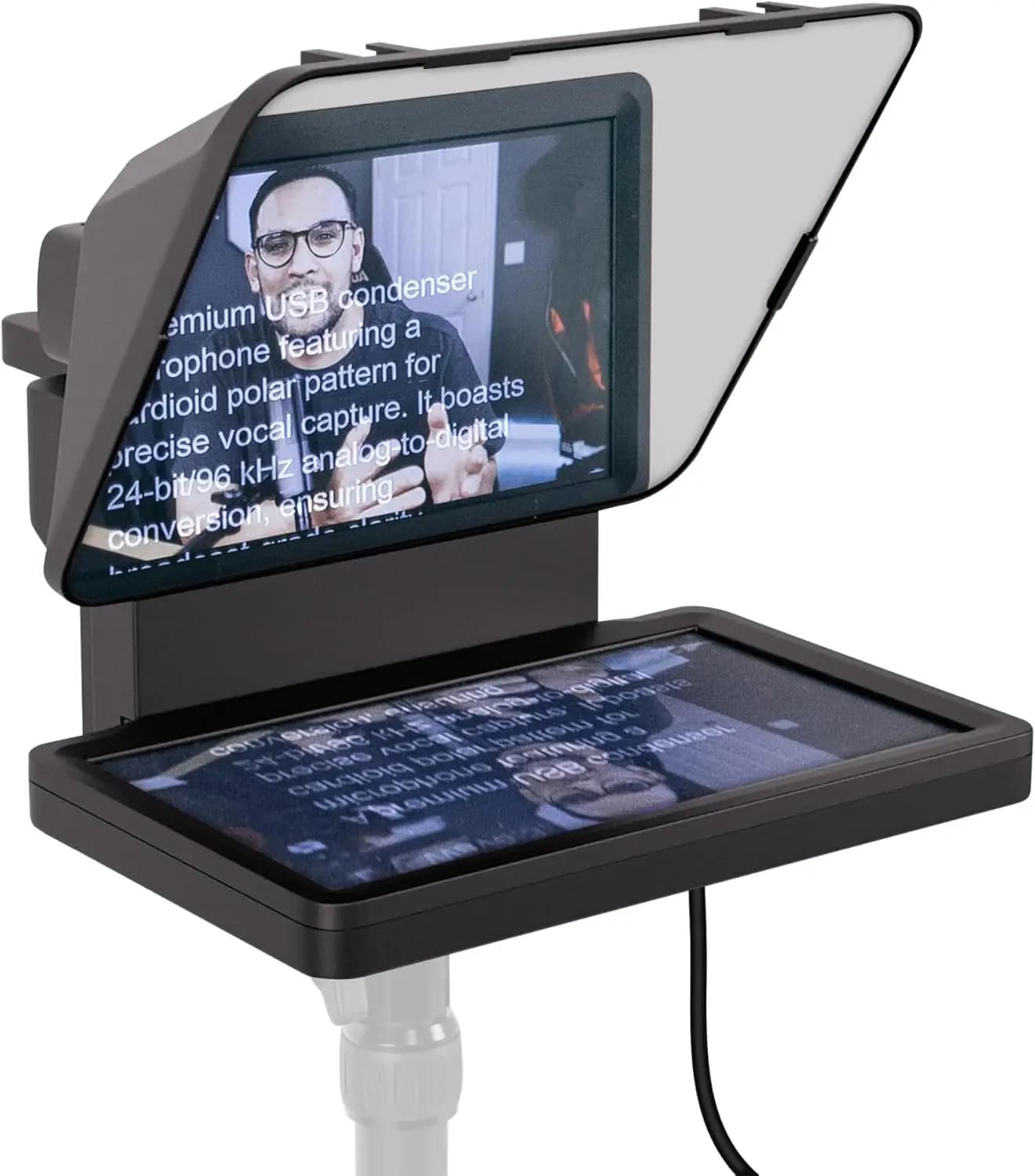Teleprompter with Integrated Screen, Drag-and-Drop Content Display, Compatible with DSLR Cameras, Webcams, Smartphones, for Reading Chat or Scripts, Works with Mac, PC, and Stream Deck