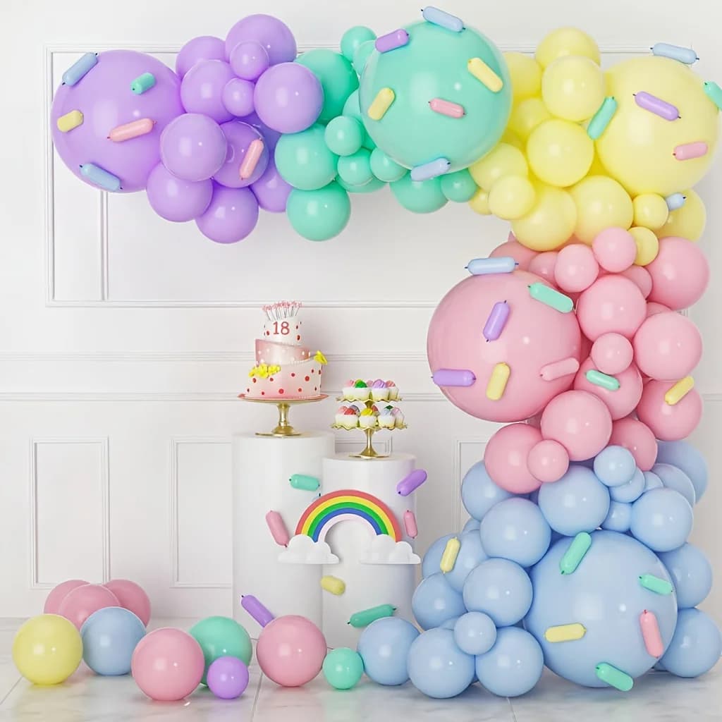 Pastel Balloon Garland Arch Kit 142pcs Macaron Rainbow Ice Cream Foil Balloons for Baby Shower Girls Birthday Party Decorations Pink Blue White