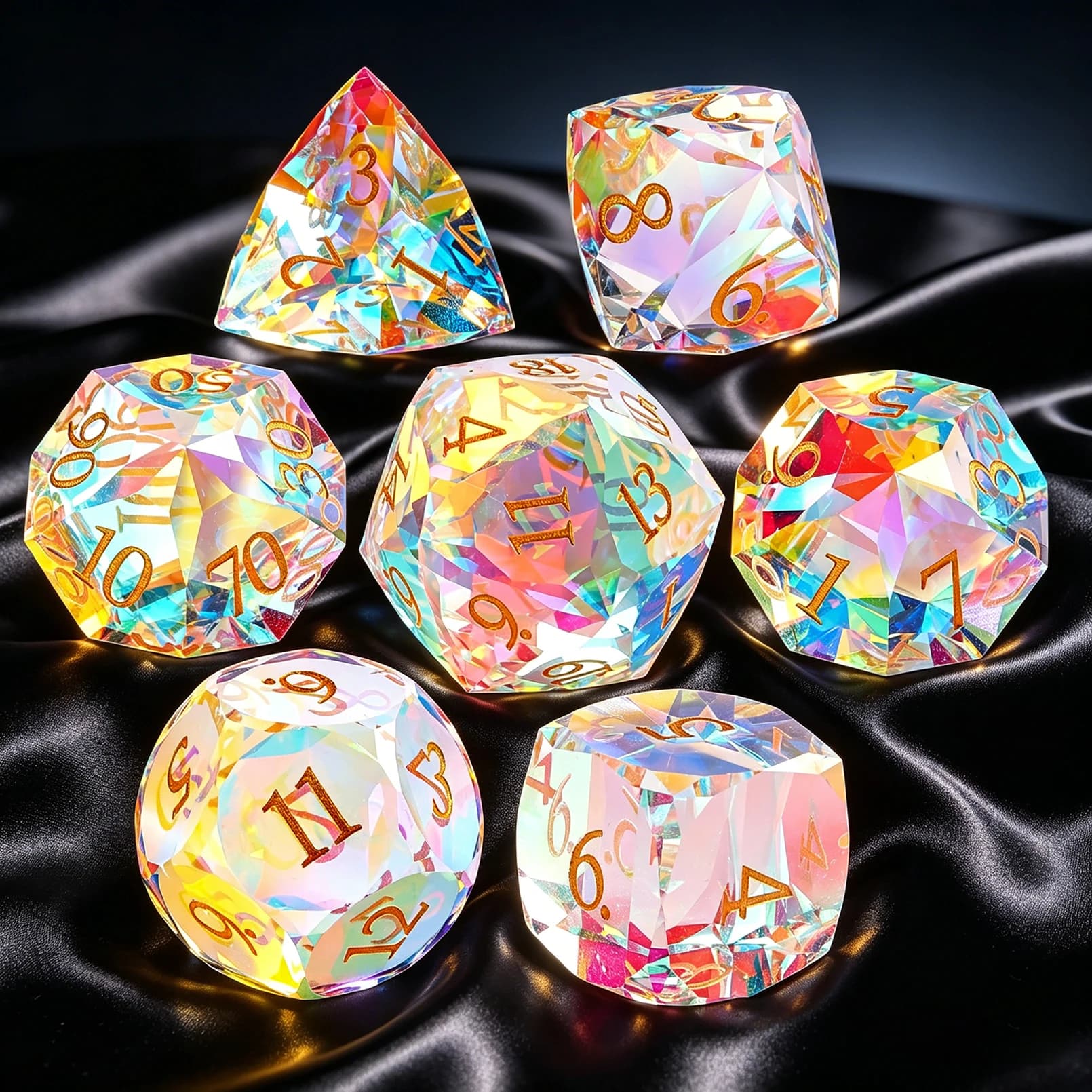 7-Piece Rainbow Glass Polyhedral Dice Set For D&D RPG Games-Custom Logo Handmade Eco-Friendly