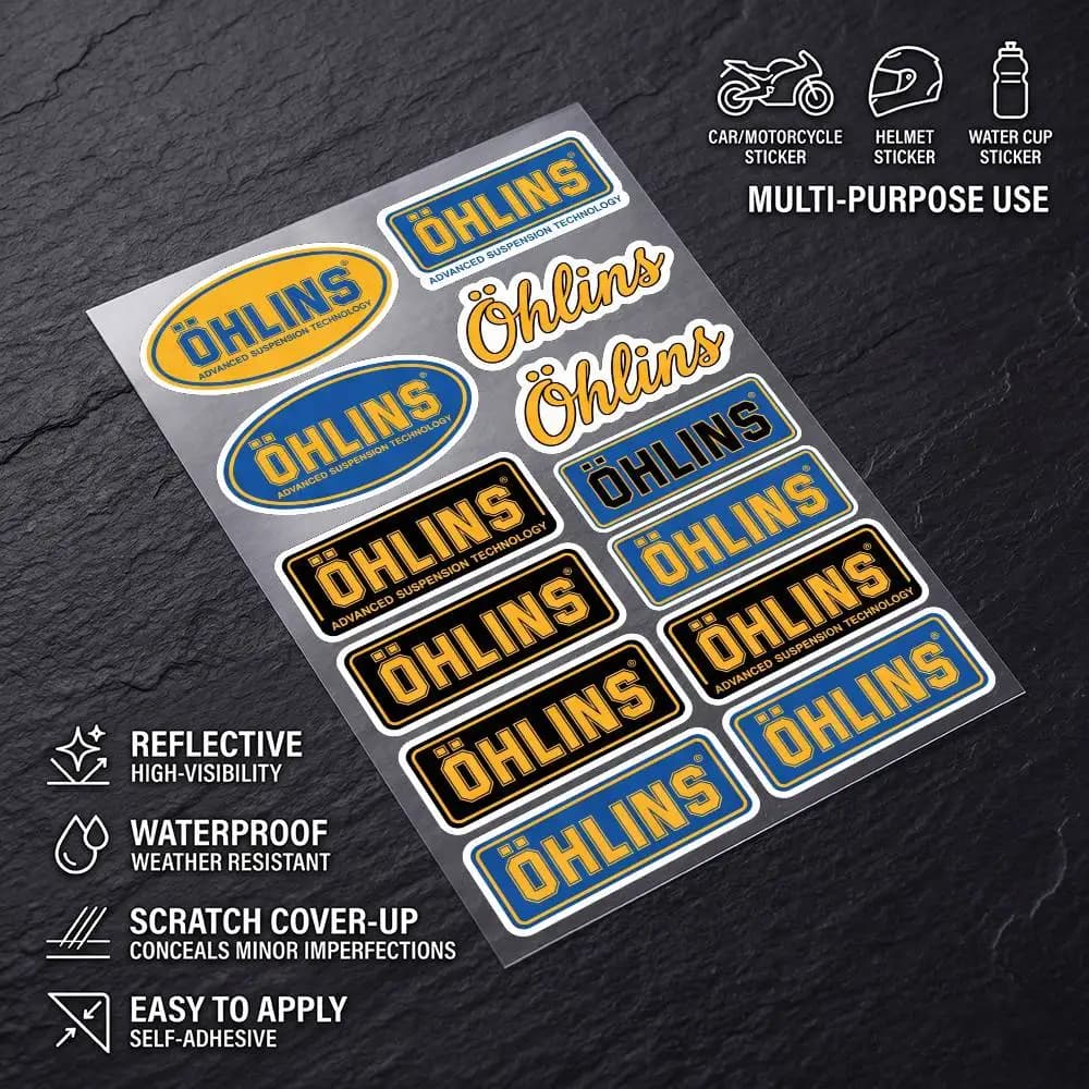 OHLINS Safety Reflective Waterproof Auto Decal Scratch Cover Stickers Universal For Bike Helmet Mug Refrigerator