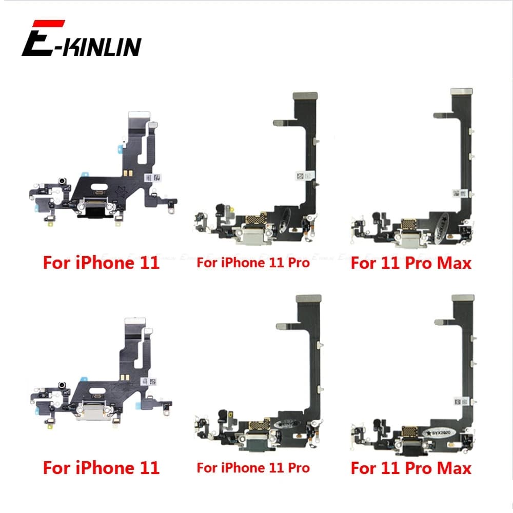 Dock per porta caricabatterie inferiore per iPhone 11 11 Pro Max Connettore di ricarica con spina USB con cavo flessibile per jack audio per cuffie con microfono