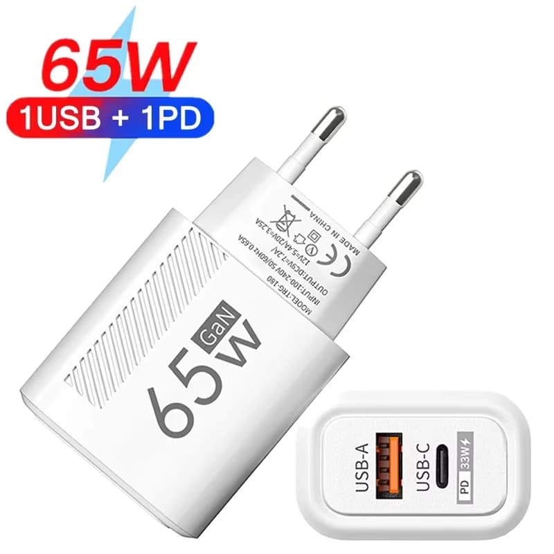 Caricatore USB tipo C a ricarica rapida GaN da 65 W Spina UE USA USB PD Adattatore per caricabatterie da muro per telefono da viaggio Quick Charge 3.0 per iPhone Samsung