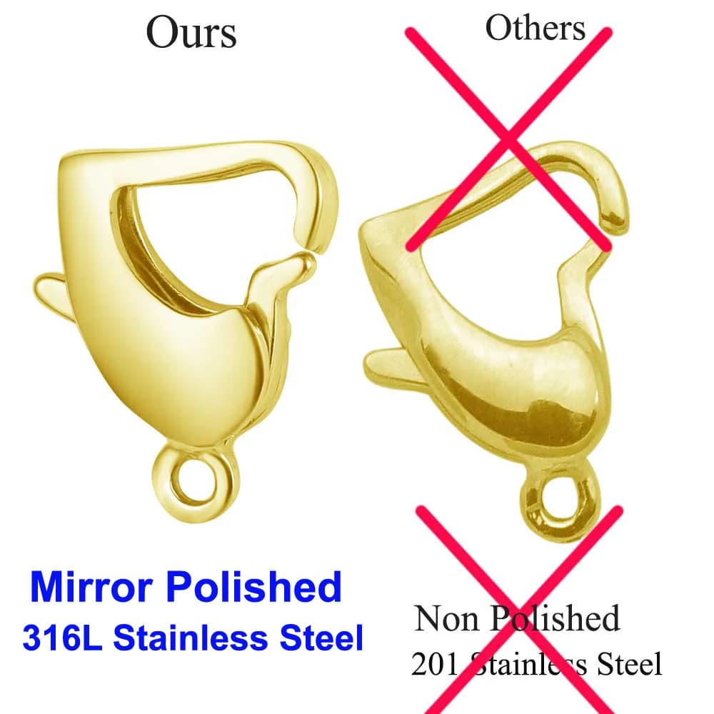 5pcs/lot 316L Stainless Steel Mirror Polished 11-14mm Heart Lobster Clasp DIY Jewelry Necklace Bracelet Chain Making Findings