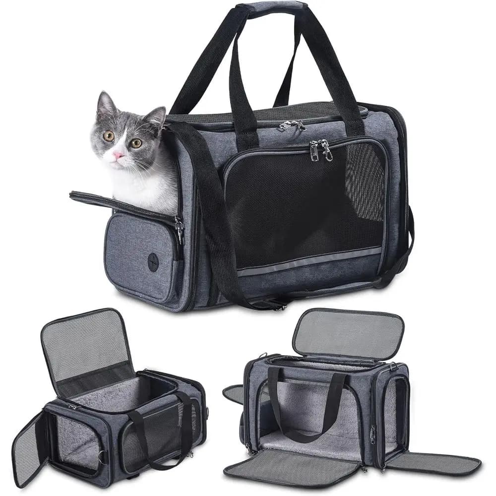 Trasportino Morbido Approvato dalle Compagnie Aeree per Cani e Gatti, da Posizionare Sotto il Sedile, Conforme TSA, 17.5 x 8.5 x 11, Grigio