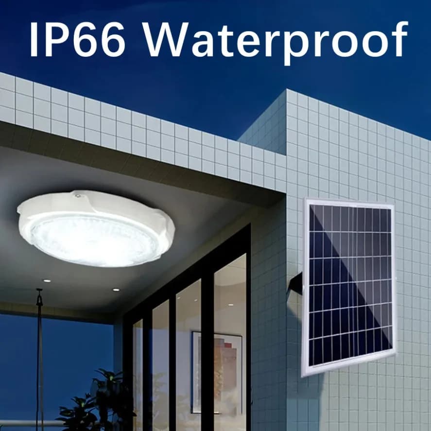 Plafoniera a luce solare IP66 Pannello separato per esterni impermeabile Lampada da interno a energia solare Lampada da corridoio per la decorazione del giardino
