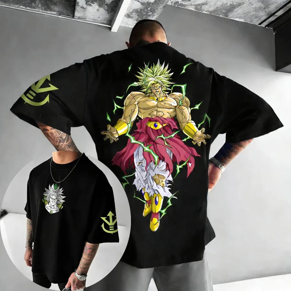 T-shirt oversize unisex in puro cotone Dragon Ball Broli 2026 Nuovo prodotto estivo Top a maniche corte stampato anime per genitori e figli