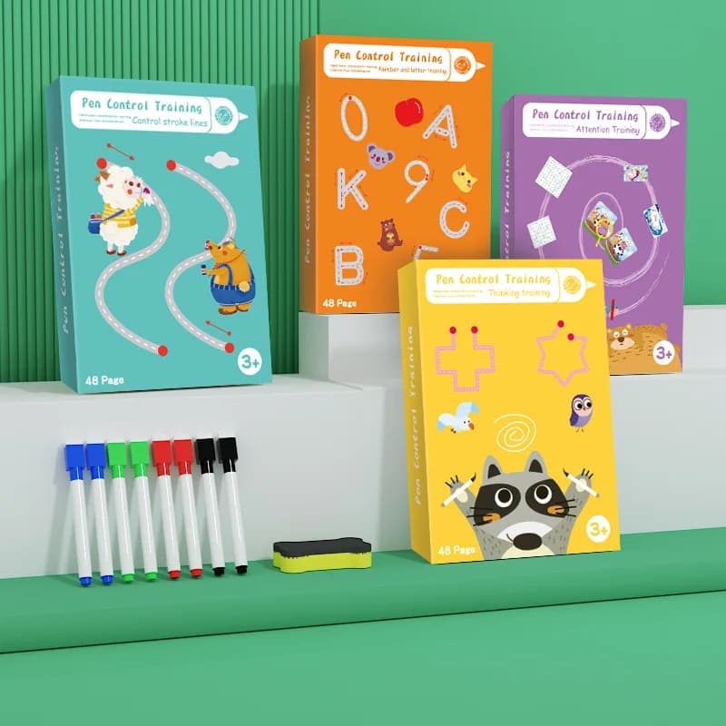 Tracciamento della cartella di lavoro libri Montessori 48 pagine Pen Control Training quaderno per la prima infanzia quaderno per calligrafia riutilizzabile