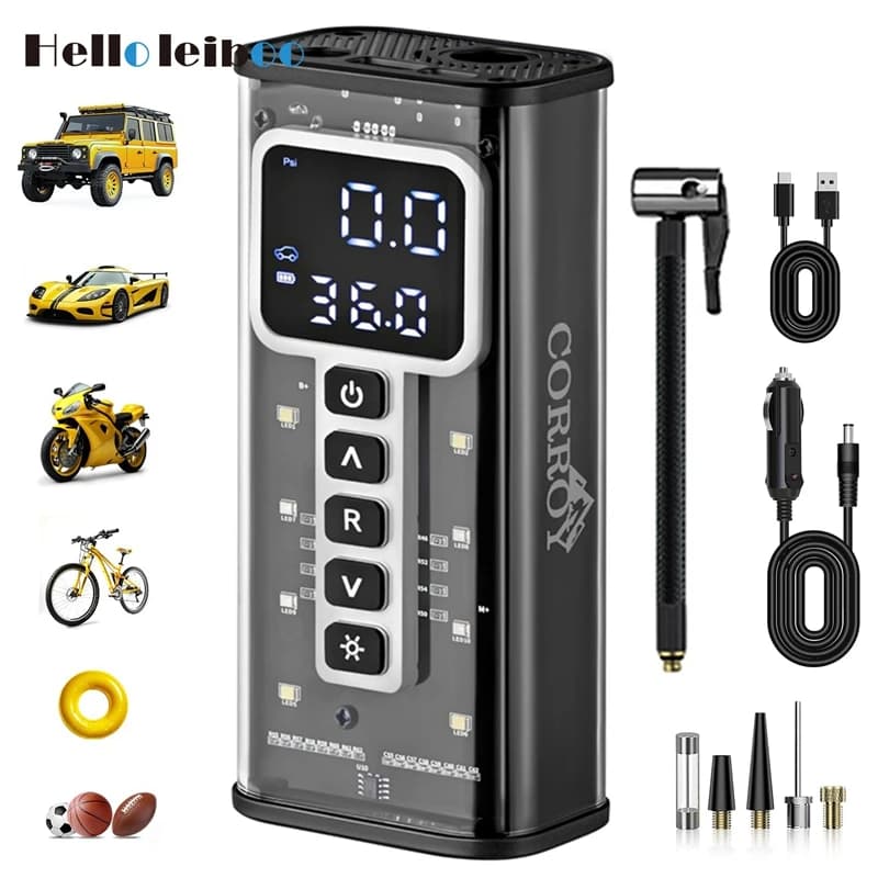 LEIBOO Gonfiatore portatile per pneumatici Compressore d'aria 6000mAh Batteria 150PSI Pompa d'aria per pneumatici Gonfiaggio per auto SUV Moto Bike Ball