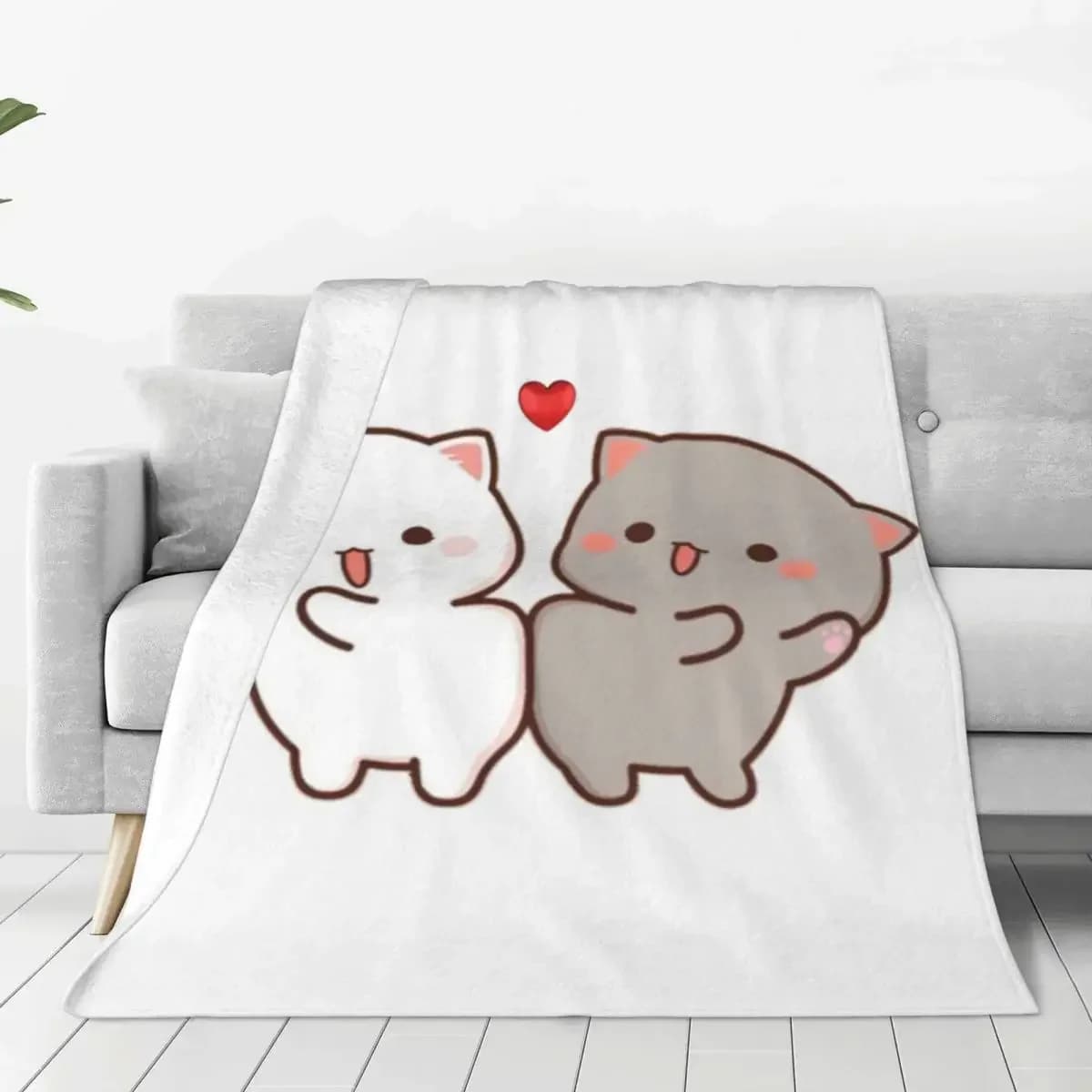 Mochi Peach And Goma Coperta super calda Gatto Love Heart Biancheria da letto da viaggio Copriletto invernale in flanella con stampa Copridivano