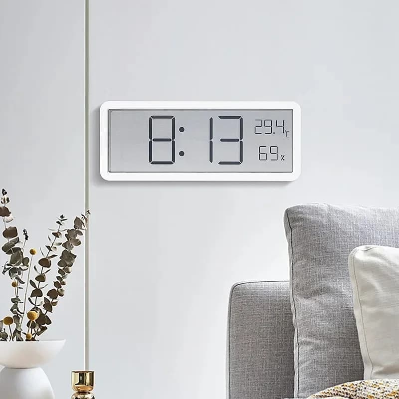 Orologio da Parete Digitale LCD con Display di Ora, Temperatura e Umidità, Orologio Elettronico da Tavolo a Batteria