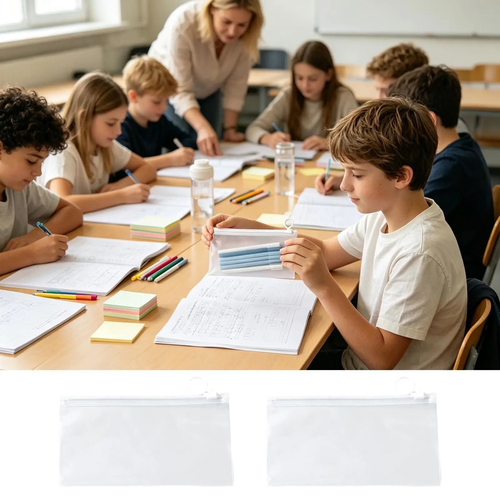 18/21CM Waterproof Clear Pencil Case, Multipurpose Transparent Pen Pouch Organizer with Pull Tab for Colored Markers Crayons Set