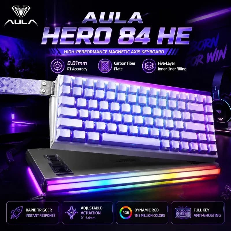 AULA HERO84 Magnetic Gaming Mechanical Keyboard Rapid Trigger Hall Effect Switch 8K Polling RGB Backlit Hot Swap Wired Keyboard