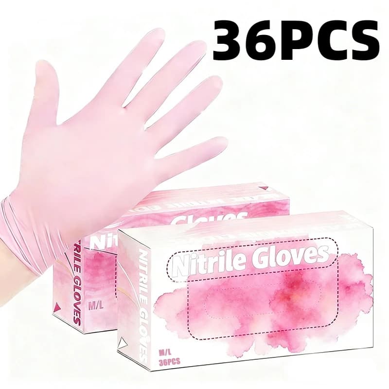 36 Pezzi di Guanti in Nitrile Rosa Chiaro, Ideali come Guanti Monouso per Lavori Domestici, Pulizia della Cucina e Applicazioni Estetiche