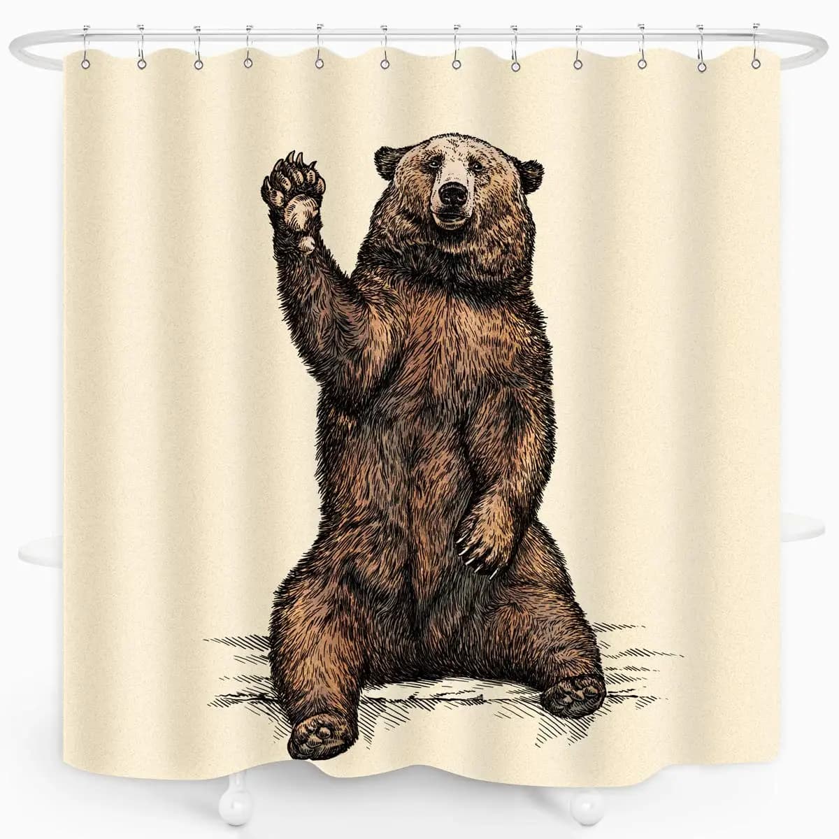 Orso divertente animale marrone tenda da doccia per bambini fattoria paese mano dire ciao arredamento tessuto bagno poliestere set impermeabili