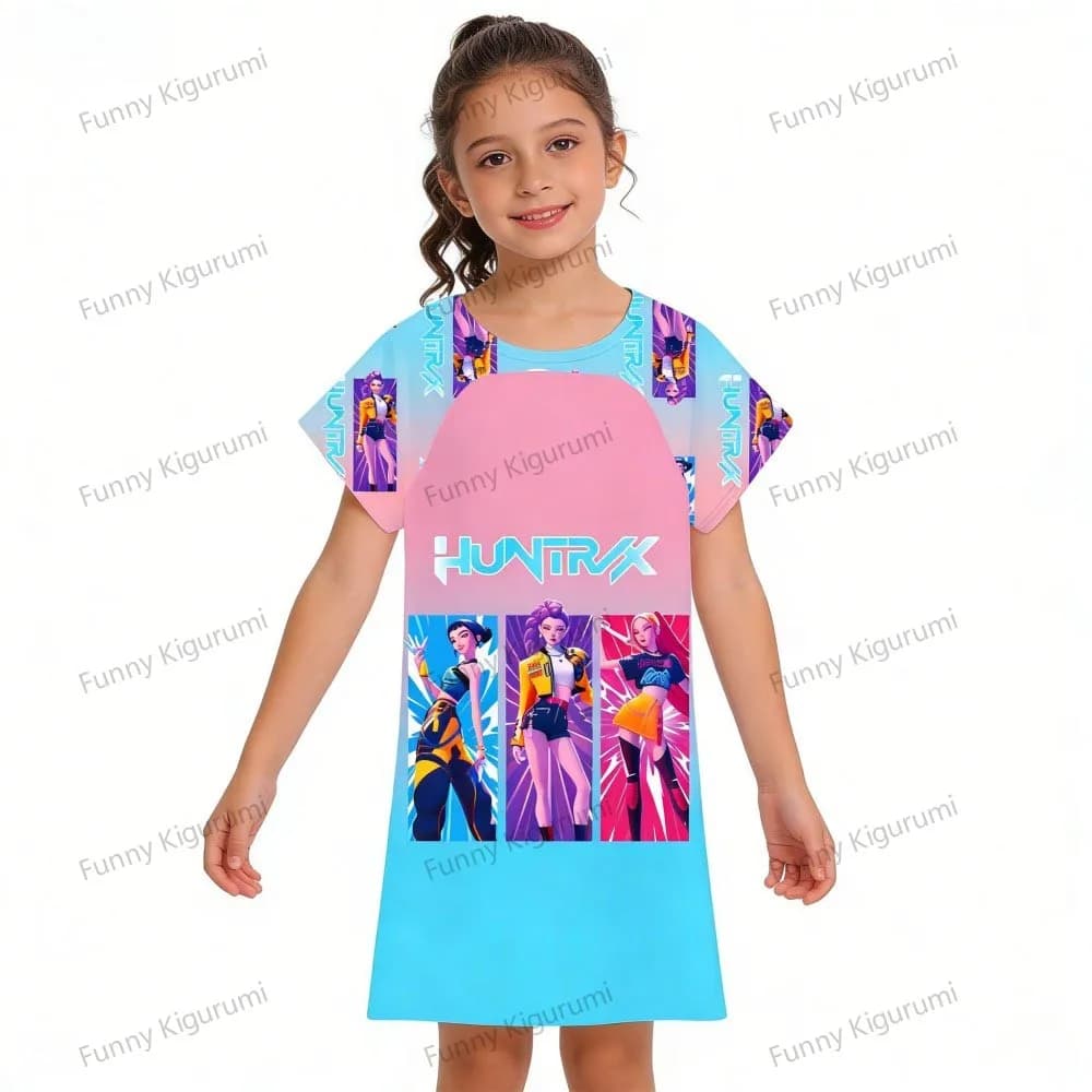 Huntrix Camicie da notte per ragazze Kpop Demon Hunters Pigiama da ragazza a maniche corte Abito da notte per bambini Abbigliamento per bambini Abbigliamento per la casa