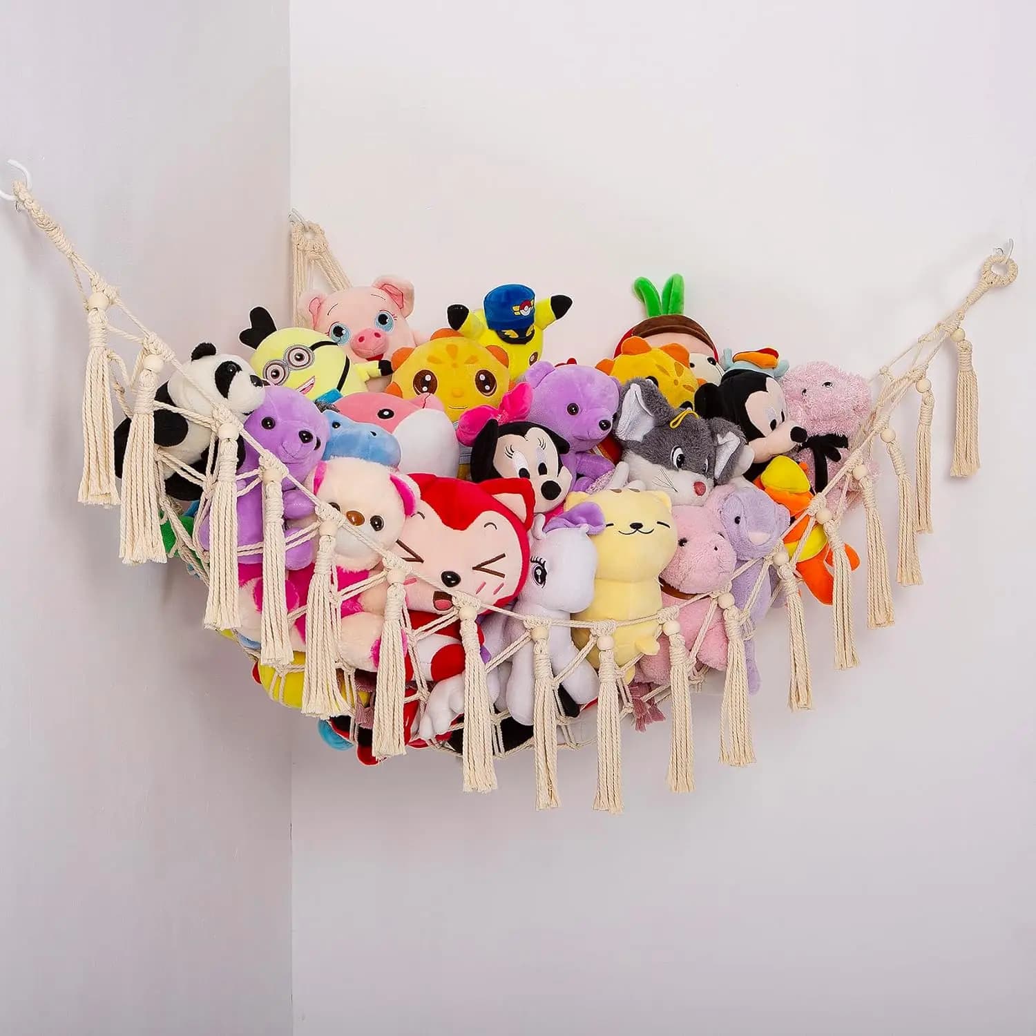 Amaca per peluche extra large color crema con perline in legno per decorazioni boho per camerette, sale giochi e camere dei bambini