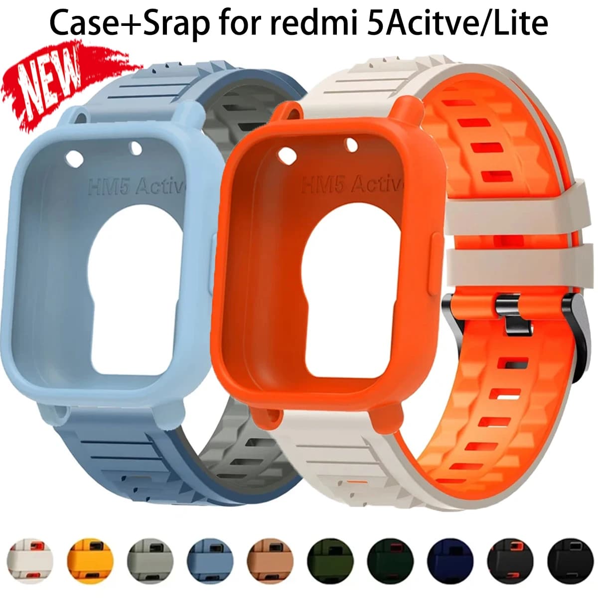 2-IN-1 Case + Strap for Redmi Watch 5 Lite / 5 Active Repacement Silicone Bracelet Belt Smart Watchband Protective Shell Cover