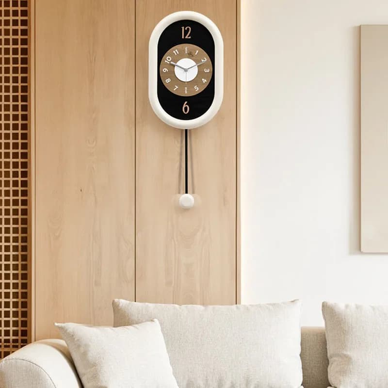 Italian Modern Wall Clock Silent Non Ticking Quartz Minimalist Oval Pendulum Hanging Clock Living Room Dining Room Home Decor
