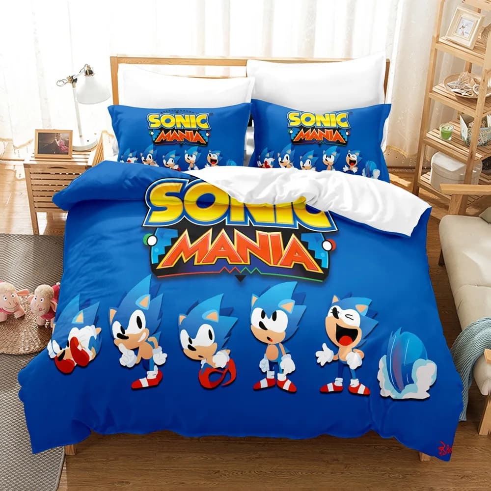 Set di biancheria da letto a tema Sonic: copripiumino e federe per ragazzi e ragazze. Regalo per la cameretta dei bambini a tema cartoni animati blu, spedizione veloce