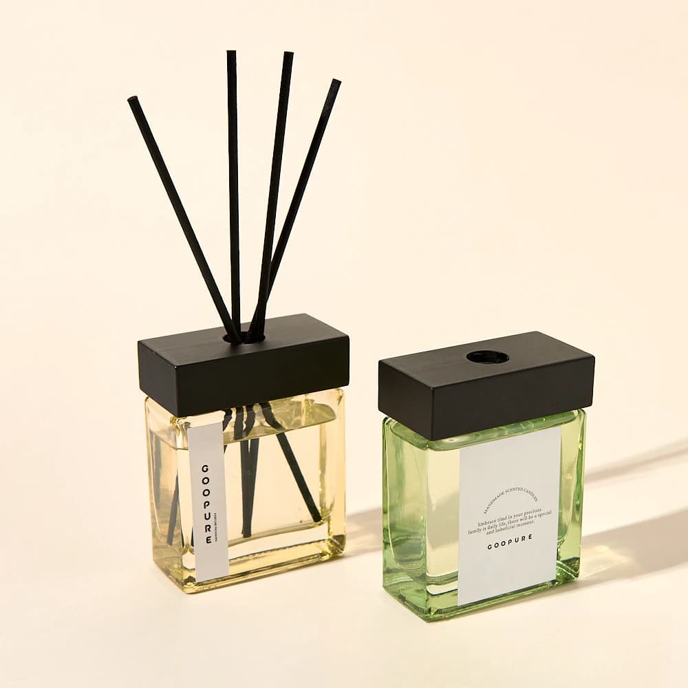 Bottiglia di vetro con diffusore di canna con coperchio in legno, decorazione per fragranze domestiche, 120 ml (senza adesivo di carta)
