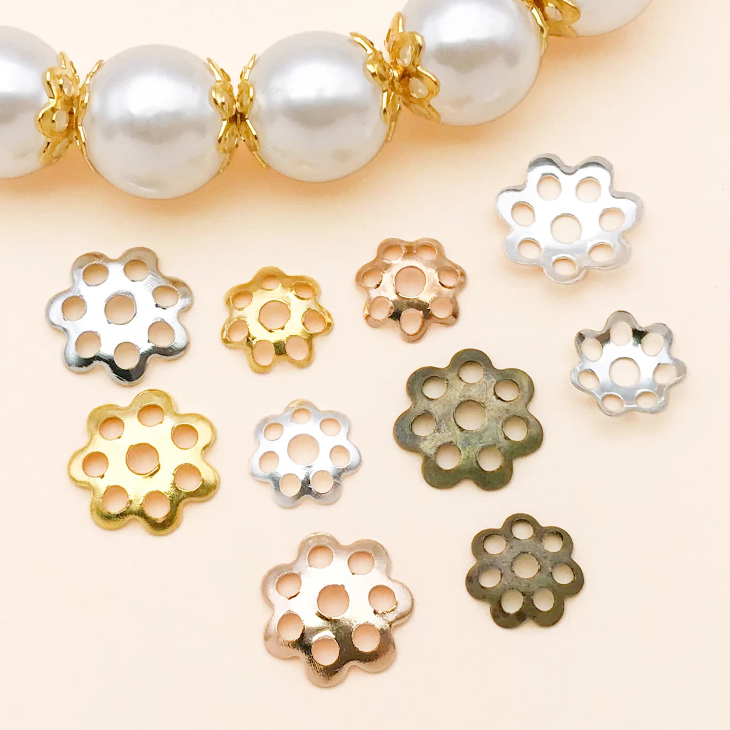 300 pz. Tappi per perline a forma di fiore (6/8mm) in lega, distanziatori per creazione gioielli, ciondoli, collane e bracciali