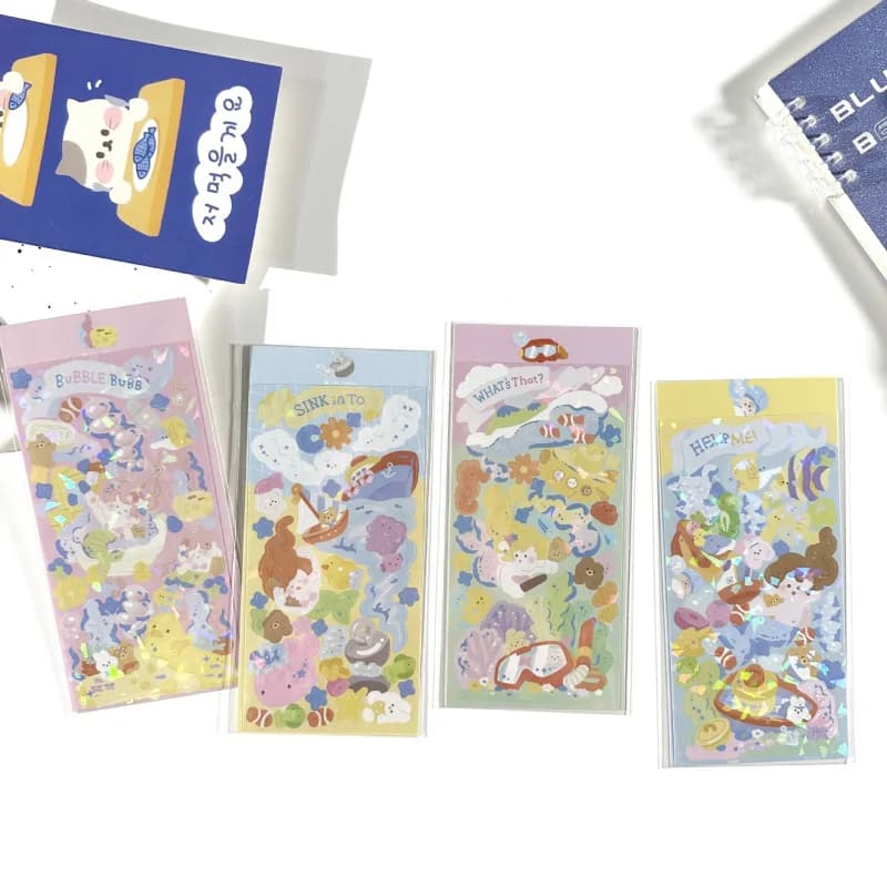 Coreano Laser Cartoon Cute Sirena Adesivi Conto a mano Notebook Custodia per telefono Planner Libro Scrapbook Adesivi decorativi fai da te