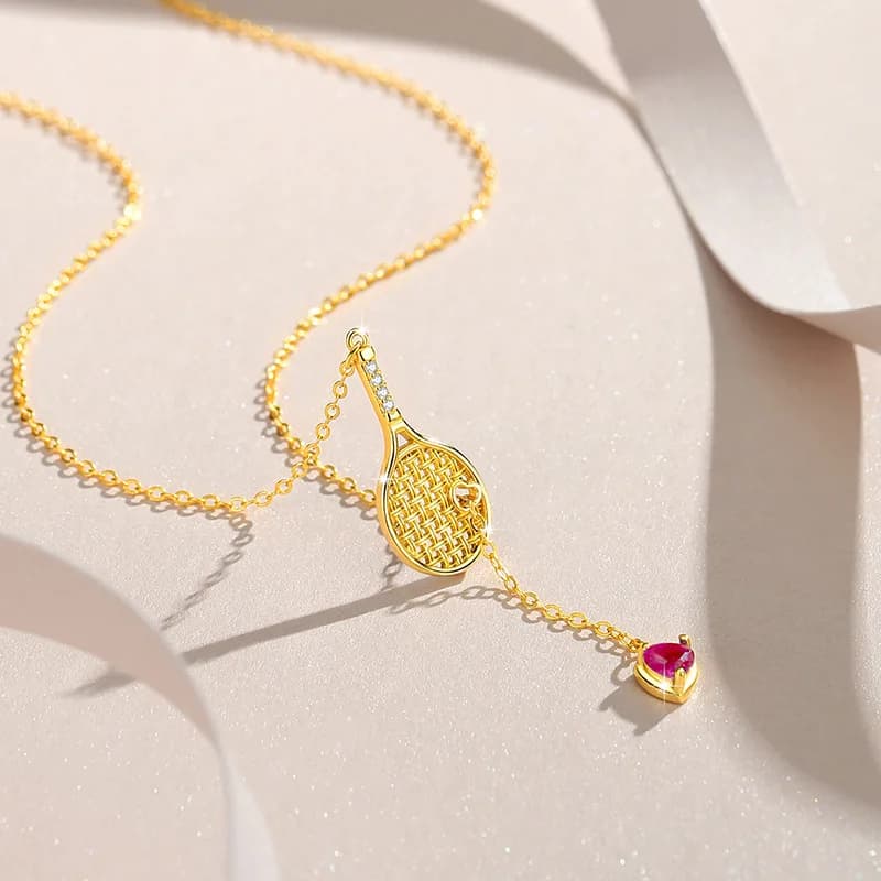 3 pieces 925 sterling silver with tennis racket, necklace with pendant, bracelet with zircons, women's jewelry set, Valentine's Day gift