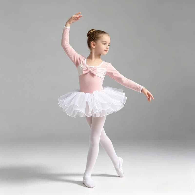 Abito da Balletto a Maniche Lunghe con Gonna in Tulle Opzionale, Body Rosa per Lezioni di Danza e Allenamento, Costume da Balletto per Esibizioni