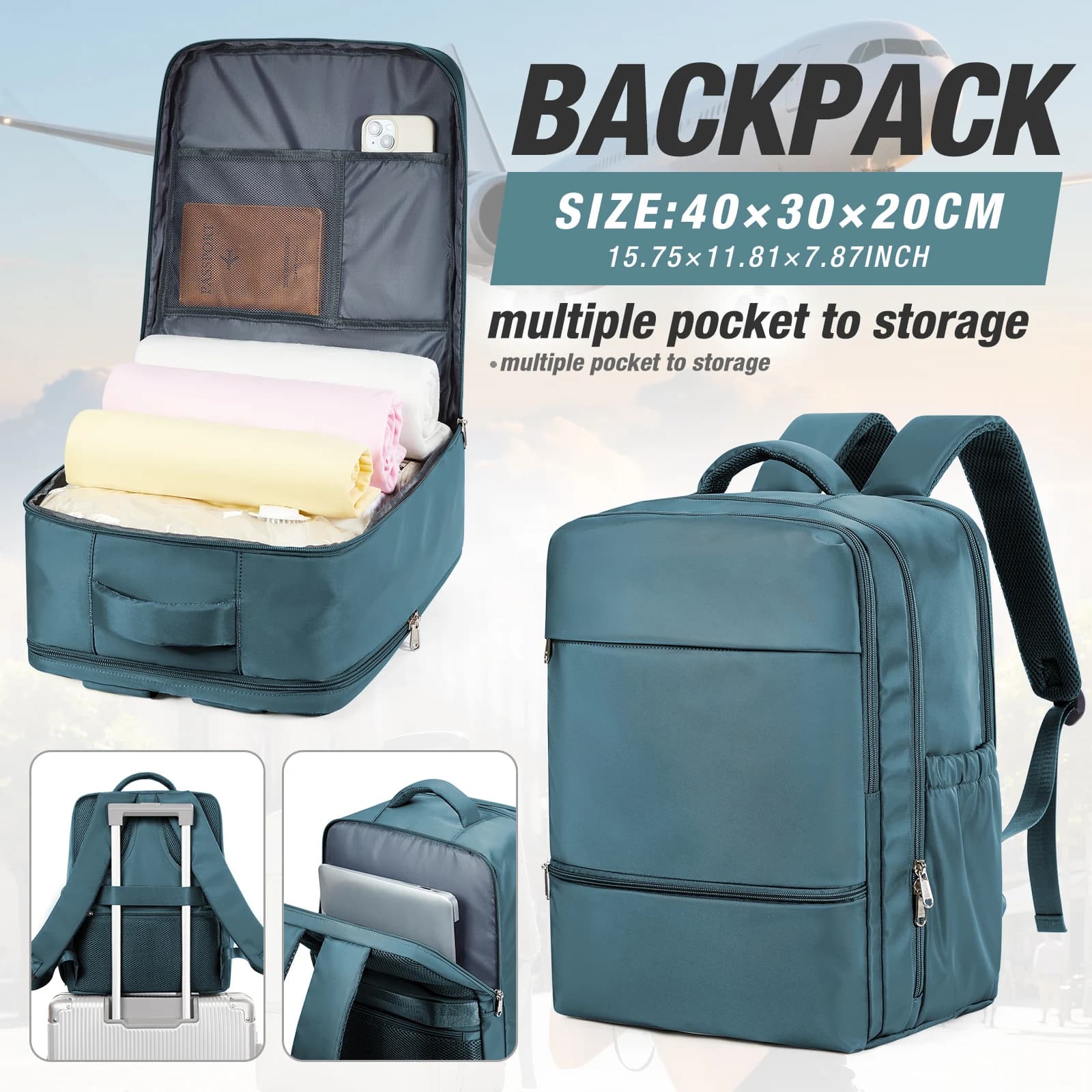 Zaino Ryanair 40x30x20 Borsa da cabina Zaino da viaggio per uomo Donna Bagaglio a mano Zaino per laptop, Zaino con custodia, Borsa da mosca per cabina