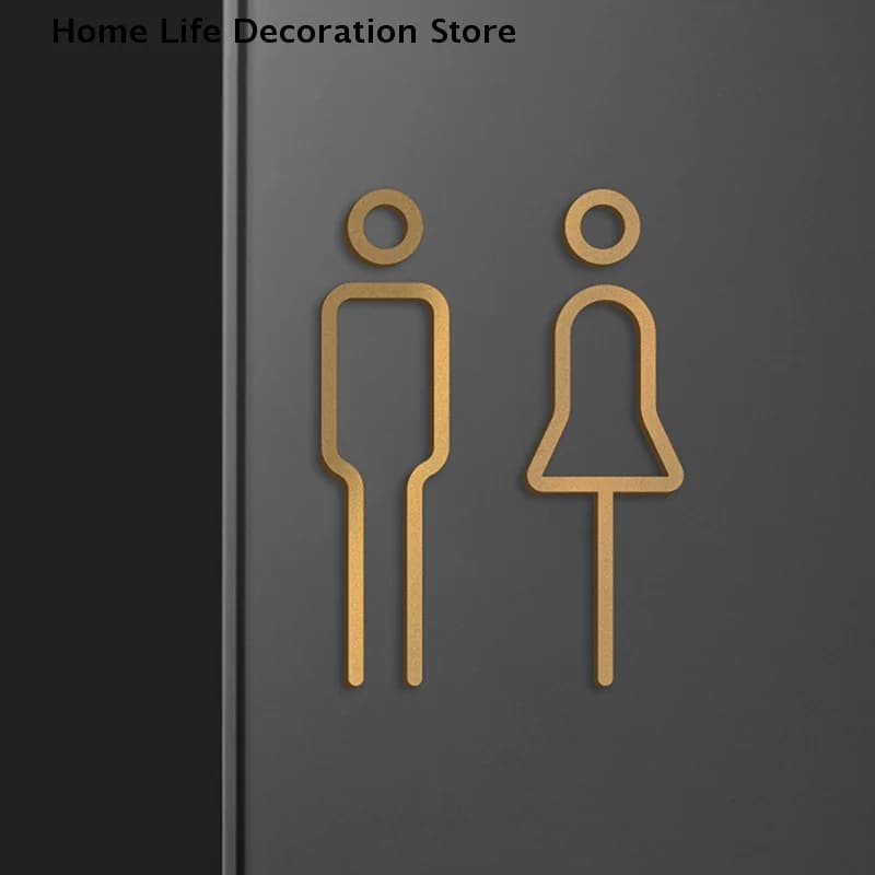 【TG】1 pz. Targa Segnaletica WC Nera e Oro in Ottone, Adesivo da Parete per Porta Bagno, Insegna 3D in Acrilico per Ufficio