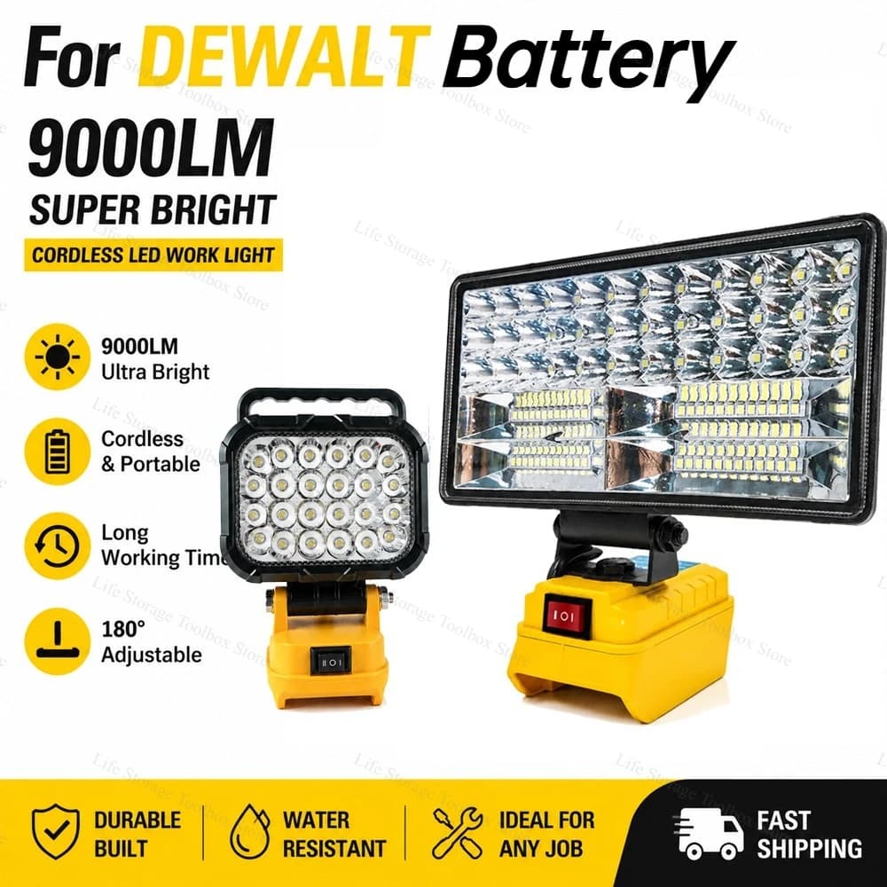 Lampada da Lavoro LED Senza Fili per Batteria Dewalt 20V, Luce di Emergenza Portatile con Porta di Ricarica USB per Auto e Lavori di Manutenzione 18V