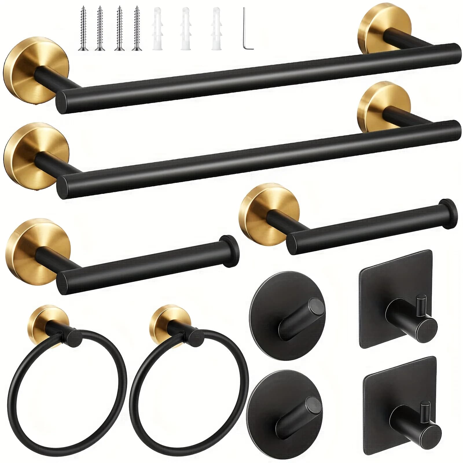 Set di accessori per il bagno nero opaco da 10 pezzi - Portasciugamani moderno da parete in acciaio inossidabile SUS304 (16 pollici), porta carta igienica, A