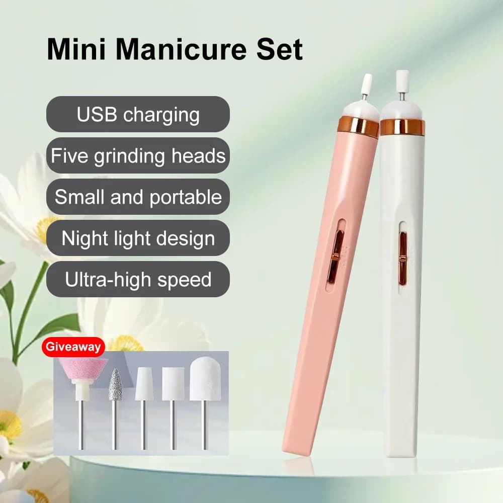 Set di trapani elettrici per smalto con luce portatile con batteria Mini strumenti elettrici per penna artistica per manicure per rimozione gel