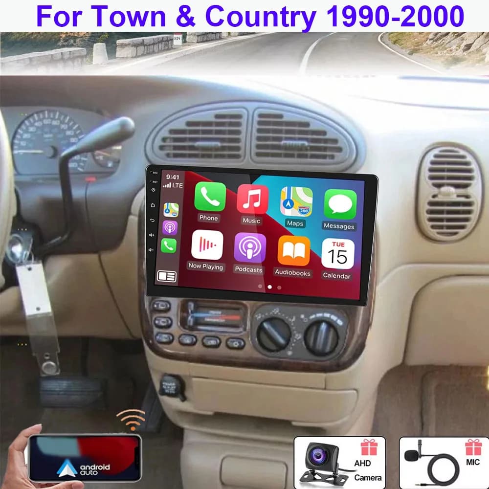 9in Android 13 Autoradio Radio Navigazione GPS 2 + 32G per Town & Country 1990-2000 Bluetooth Wifi SWC Mirror Link Schermo diviso