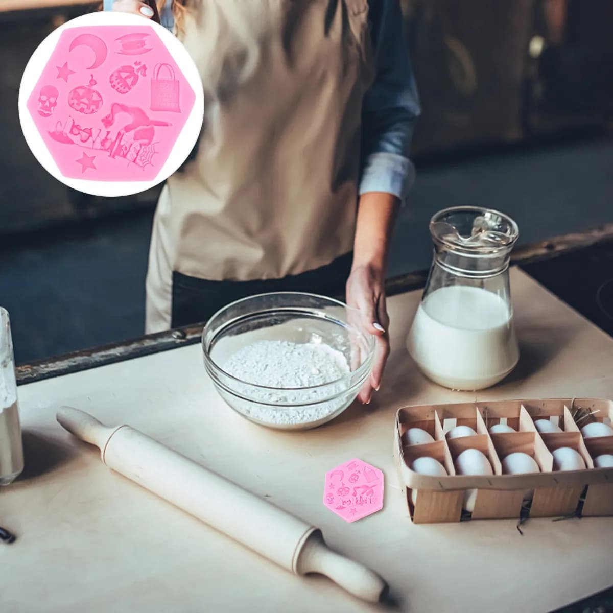 Stampo in Silicone a Tema Halloween Rosa per Decorazioni Fai-da-Te di Torte, Biscotti, Cioccolato, Fondente, Utensile da Forno per Mousse, Pan di Spagna, Gelato