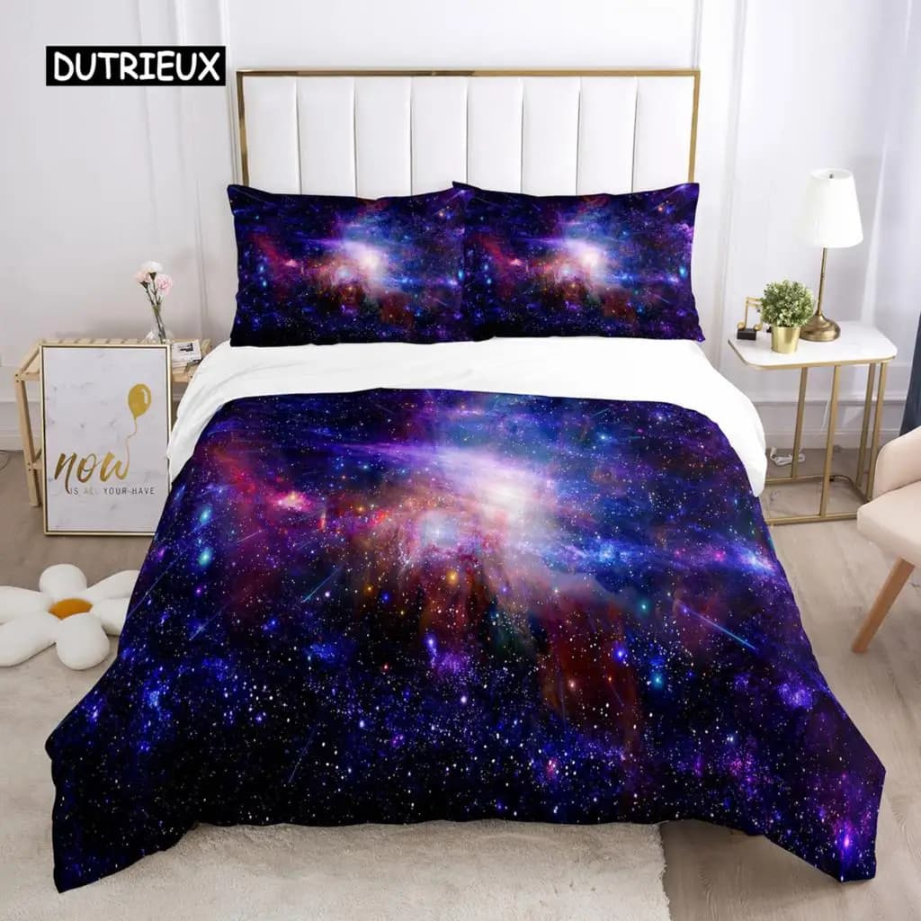 Set copripiumino Galaxy King 3D Print Set biancheria da letto a tema spaziale serie Galaxy modello universo 2/3 pezzi copripiumino in morbida microfibra