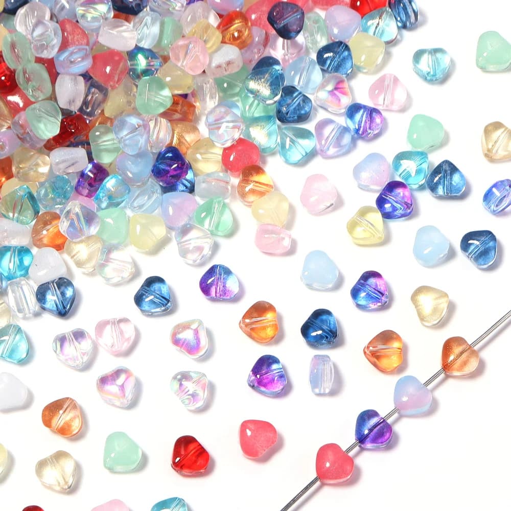 50 pz/lotto Perline a Cuore Colorate da 6mm in Vetro Lampwork, Perline Distanziatrici Sciolte per Collane Fai da Te, Bracciali, Ciondoli e Accessori Gioielli