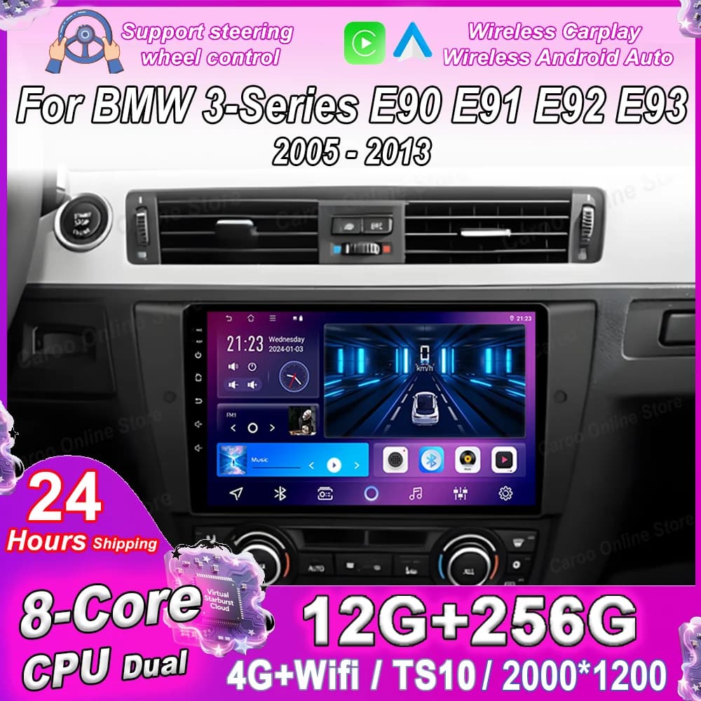 Android 16 Radio Stereo For BMW 3-Series E90 E91 E92 E93 2005-2013 Auto Multimidia Player GPS Navigation 4G+Wifi Carplay NO 2DIN