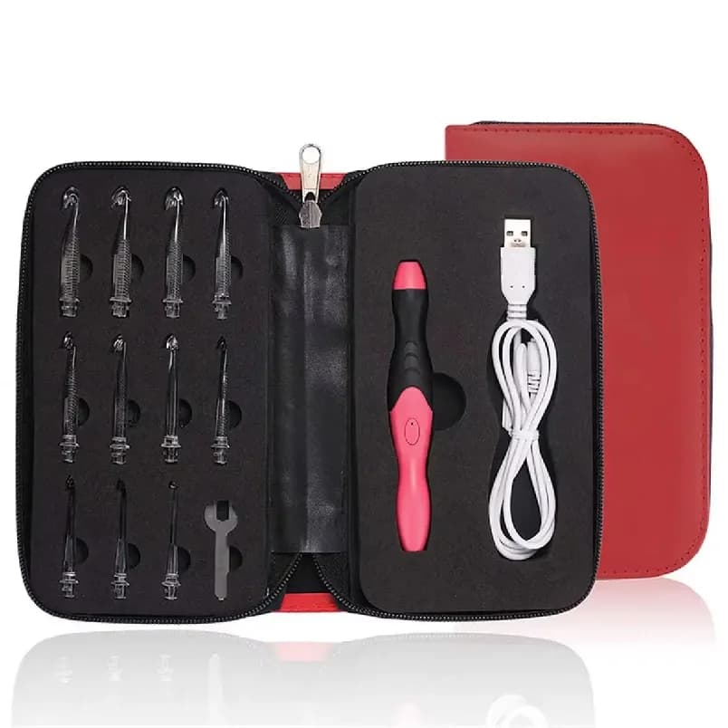 11 In 1 Useful USB LED Light Up Crochet Hooks Kit Purple Knitting Needles Set Weave Tool Kit Sewing Accessories Sewing Tools