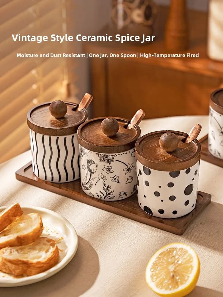 Set di Barattoli per Spezie in Ceramica Modern Housewife, Combinazione per Cucina e Casa, Contenitore per Pepe e Lardo, Bottiglia per Condimenti, Lavabile in Lavastoviglie