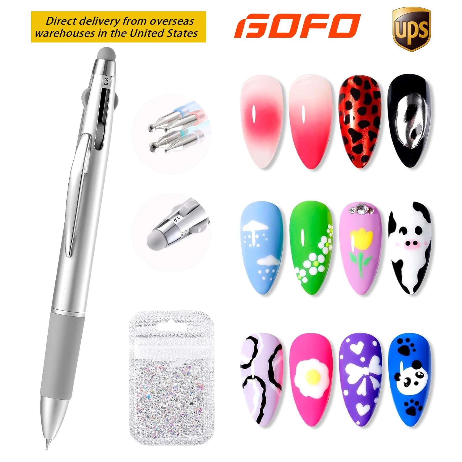 GELLEN Penna per Nail Art 5 in 1 a Doppia Punta per Polvere Cromata e Design Unghie a Specchio, Nuovi Strumenti per Manicure Fai-da-Te 2025