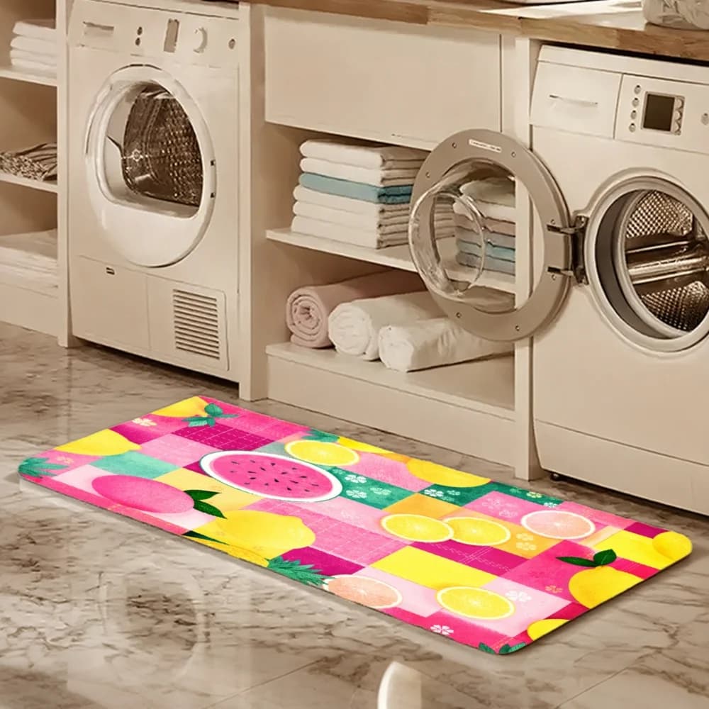 3PCS Mat Set, Home Decoration for Front Door, Kitchen, Fruit Pattern With Watermelon Lemon And Mango Kitchen Rug.