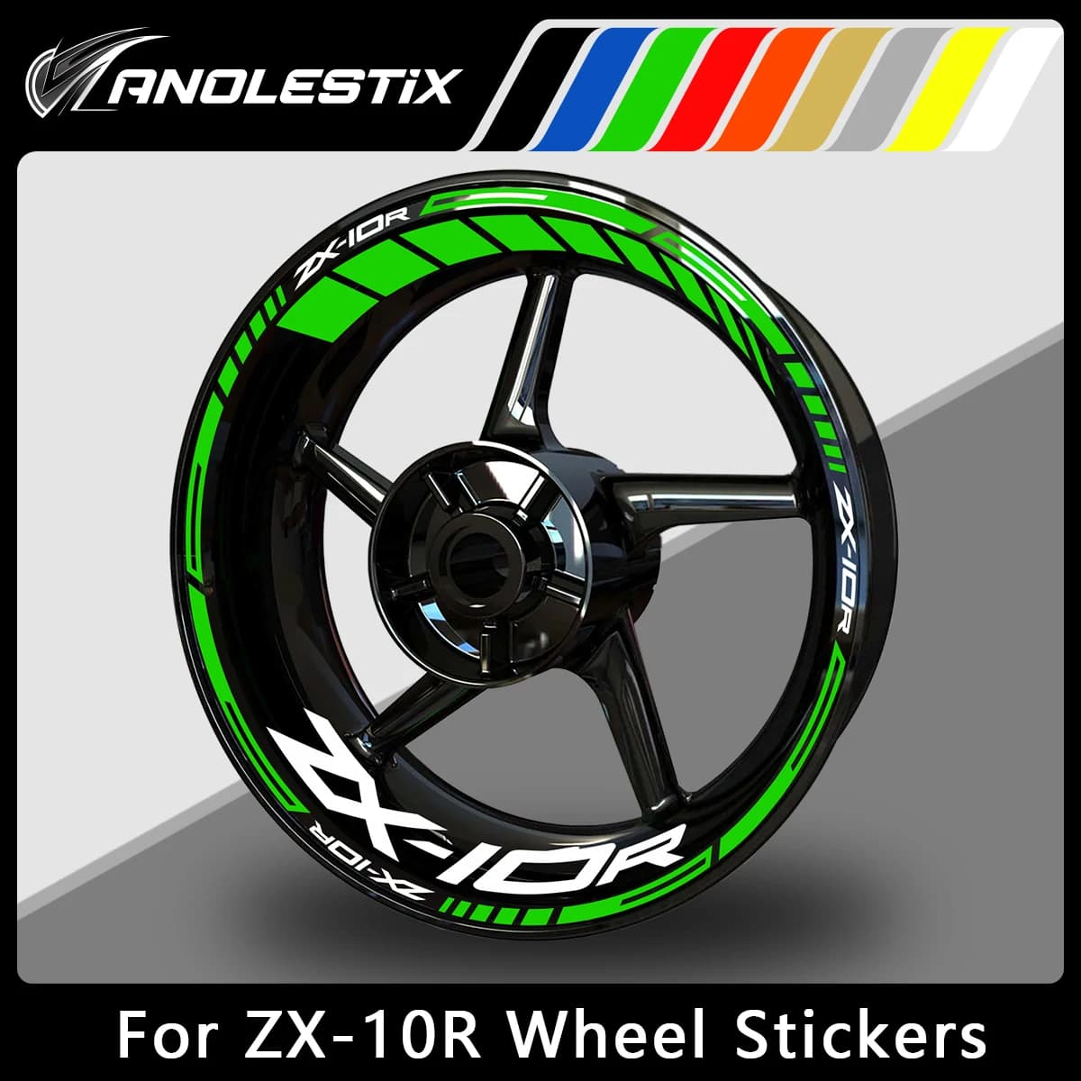 AnoleStix Adesivo riflettente per ruota moto Hub Decal Rim Stripe Tape per ZX-10R ZX10R