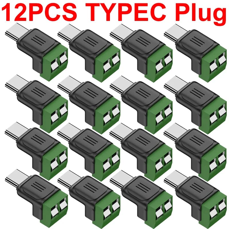 1/12PCS USB Tipo C Maschio a 2Pin 5V/9v/12v Terminale Verde Senza Saldatura OTG Caricatore A Vite USB Connettore Rapido Per Mmobile Telefono PC