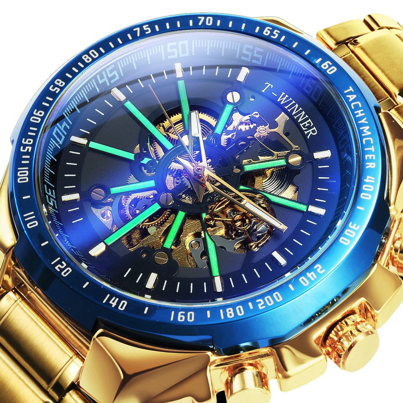 WINNER Orologi meccanici militari Orologio automatico scheletrato sportivo Steampunk per uomo Lancette luminose Cinturino in acciaio inossidabile di lusso